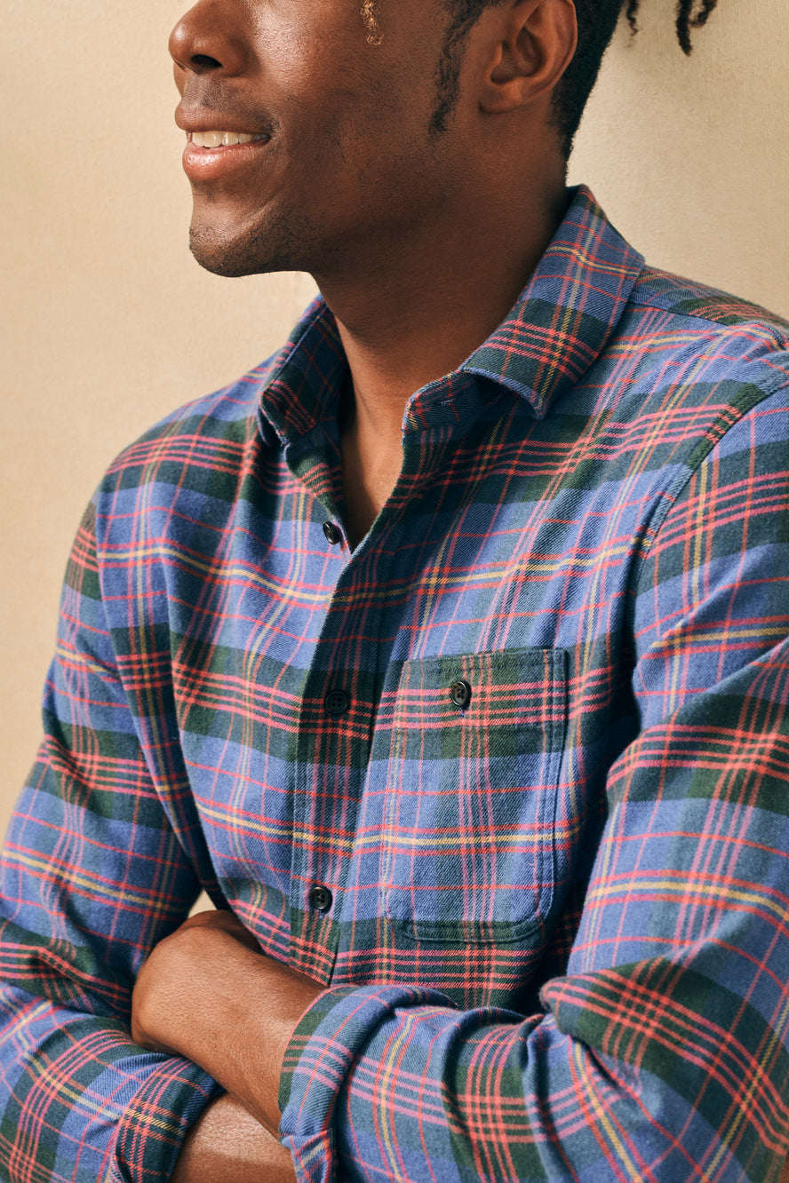 Faherty Super Brushed Flannel in Trestle Tree Plaid – detail
