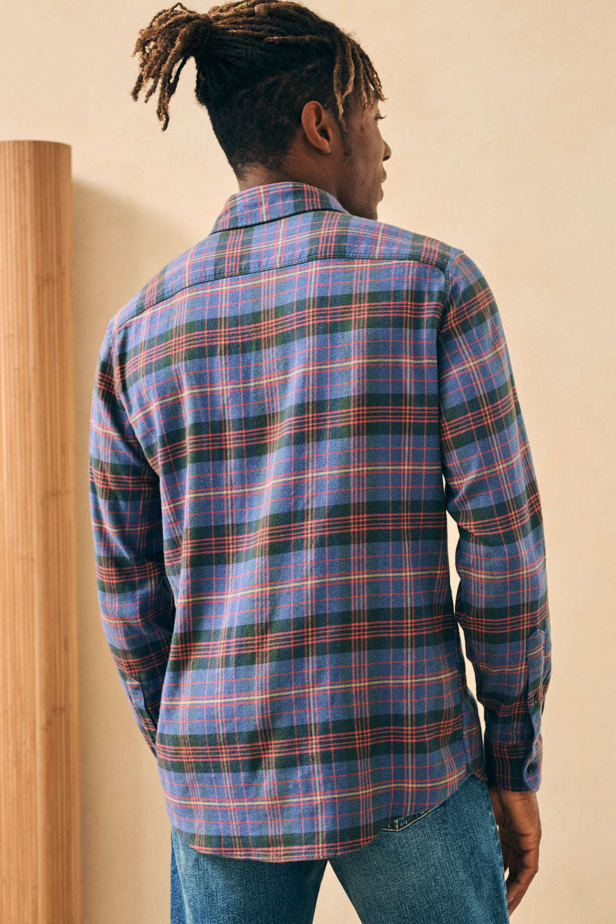 Faherty Super Brushed Flannel in Trestle Tree Plaid – flat lay