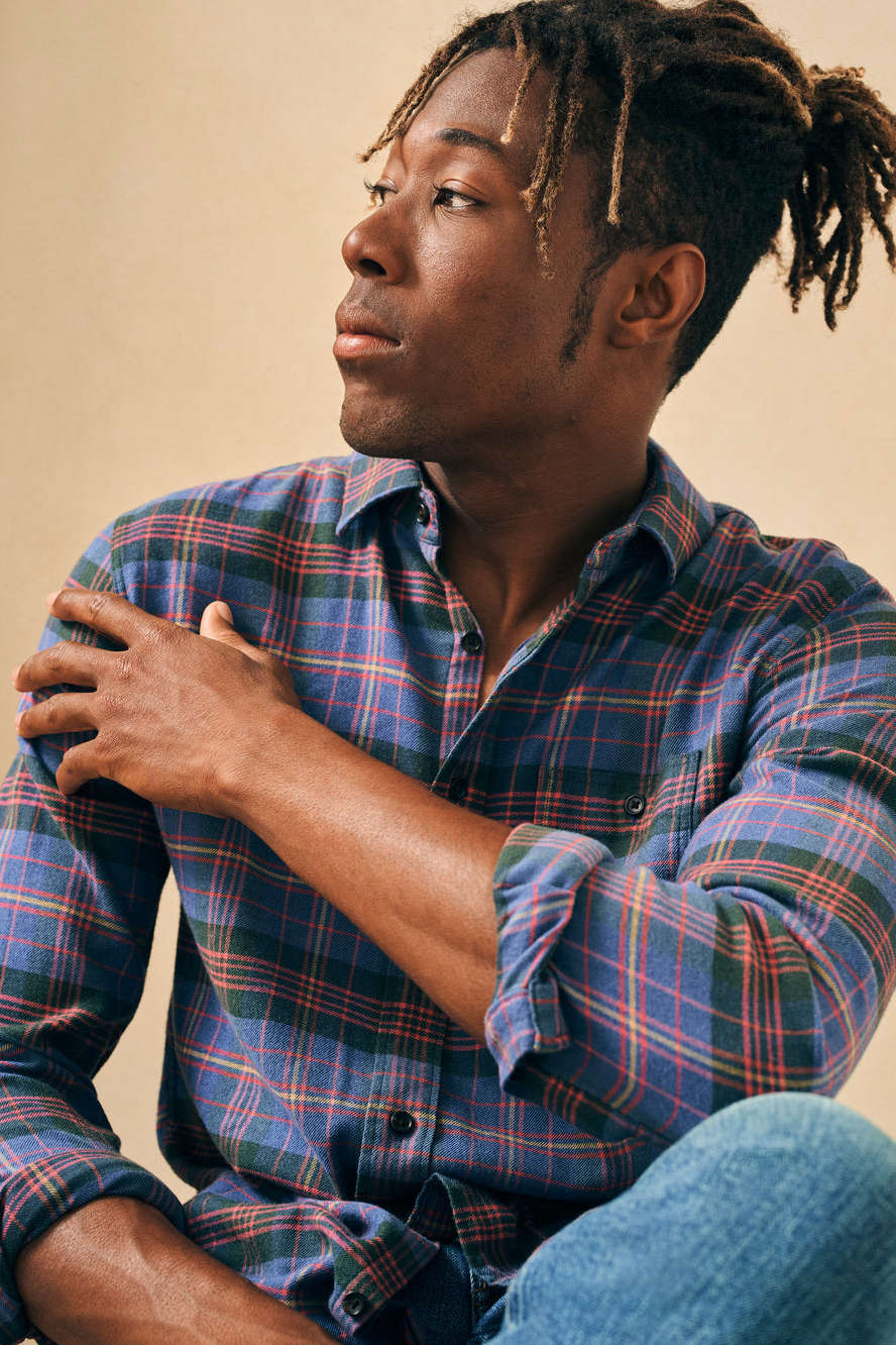 Faherty Super Brushed Flannel in Trestle Tree Plaid – side view