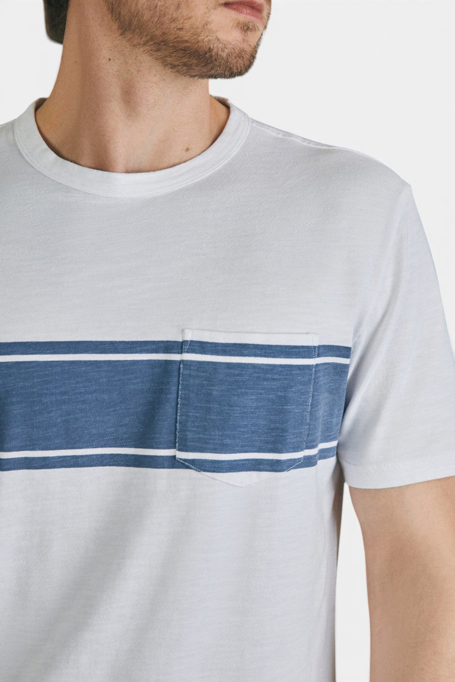 Faherty Surf Stripe Sunwashed Pocket Tee in White Surf Stripe – back view