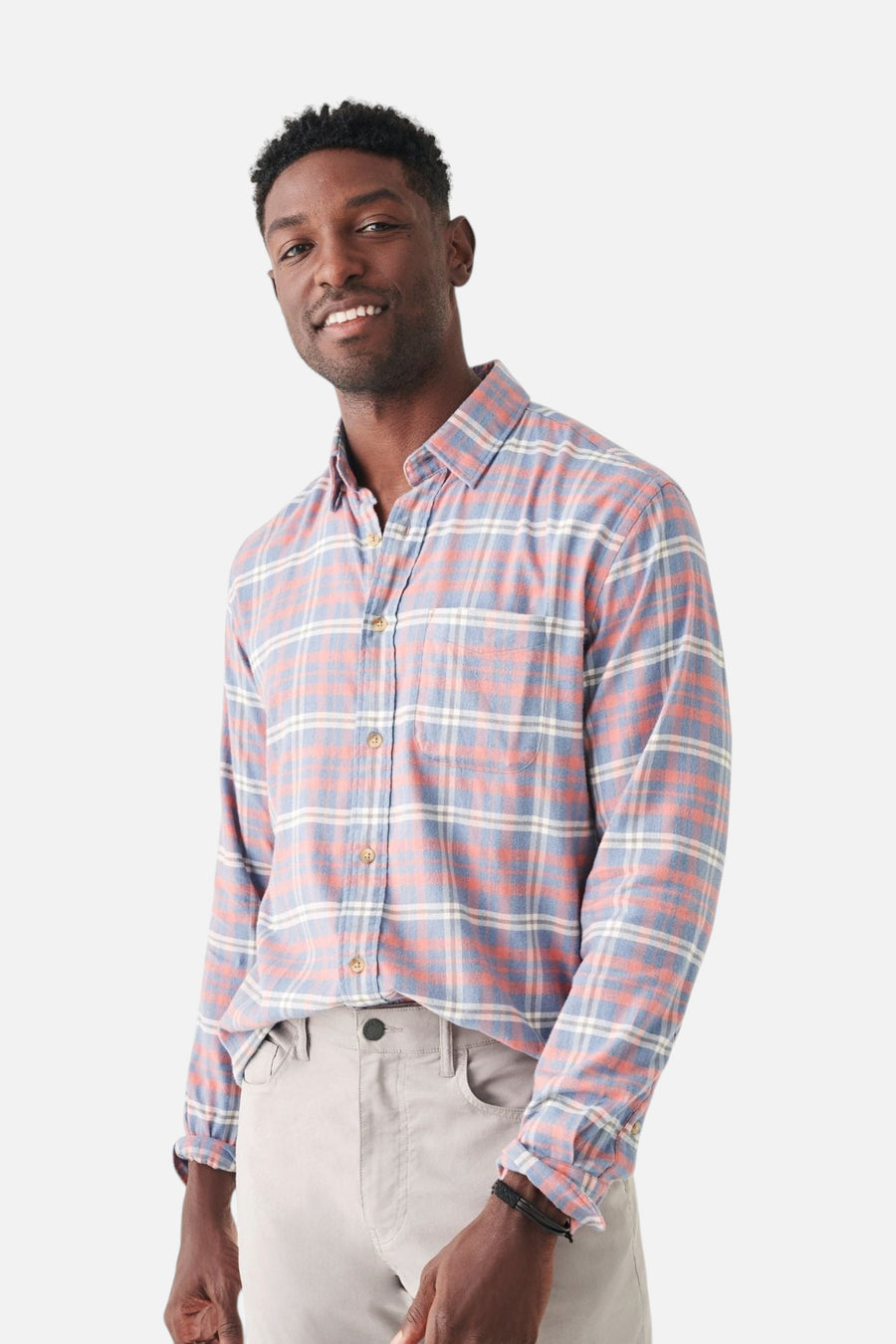 Faherty The All Time Shirt in Niagara River Plaid – back view