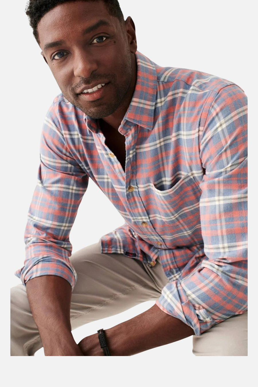 Faherty The All Time Shirt in Niagara River Plaid – side view