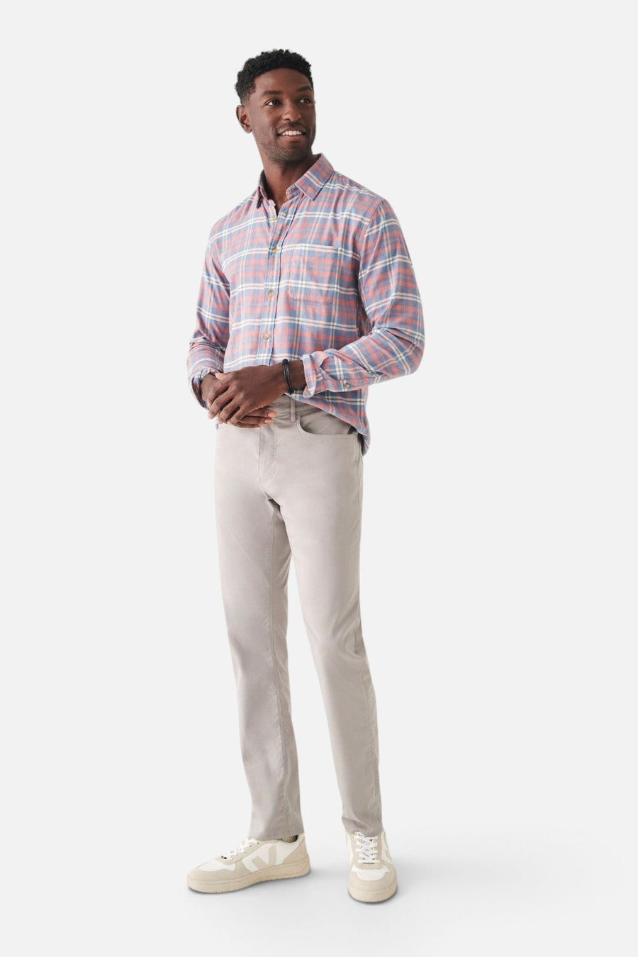 Faherty The All Time Shirt in Niagara River Plaid – side view