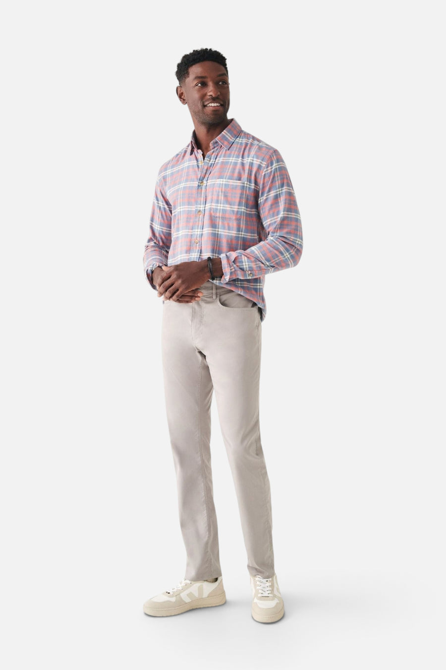Faherty The All Time Shirt in Niagara River Plaid – side view