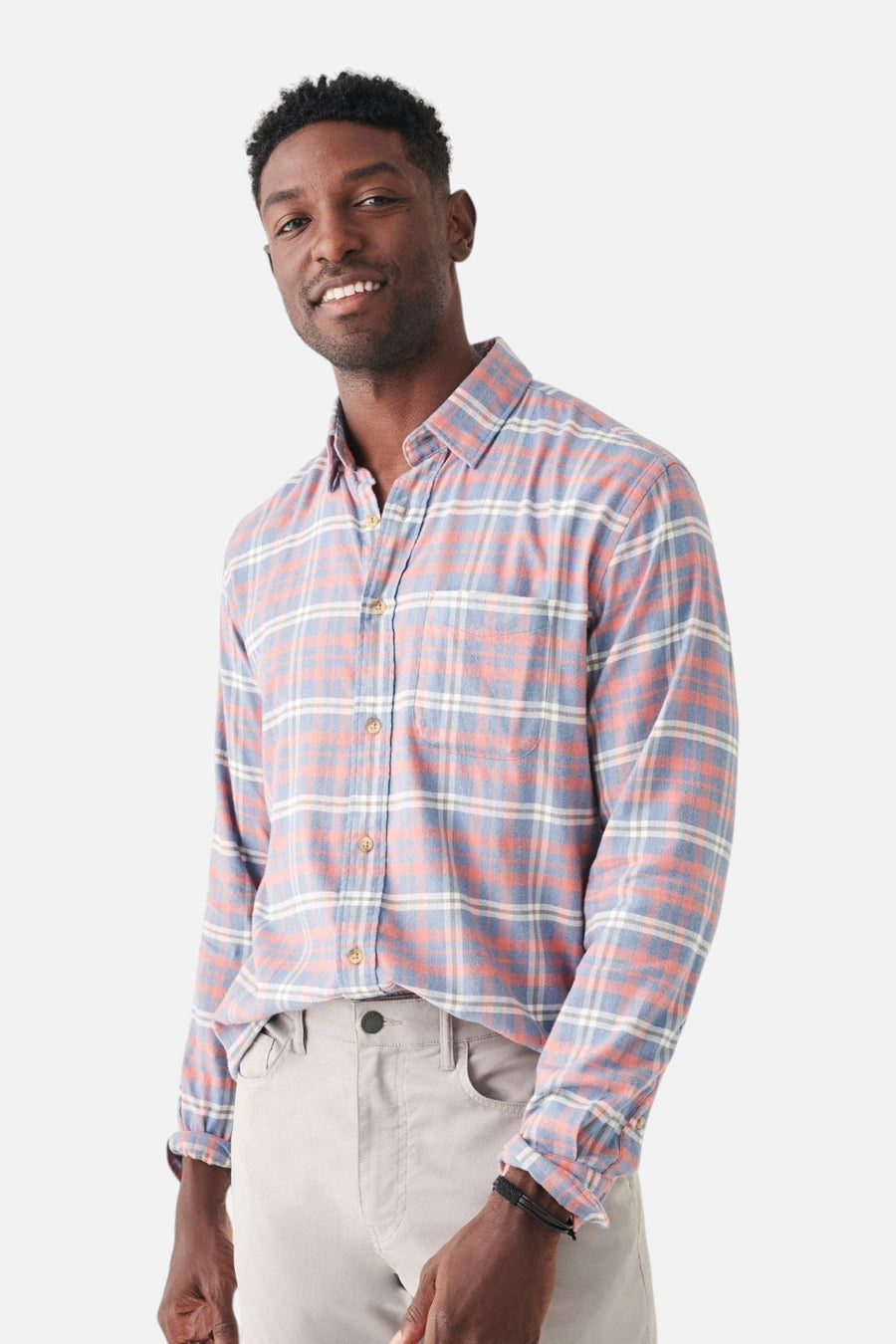 Faherty The All Time Shirt in Niagara River Plaid – side view