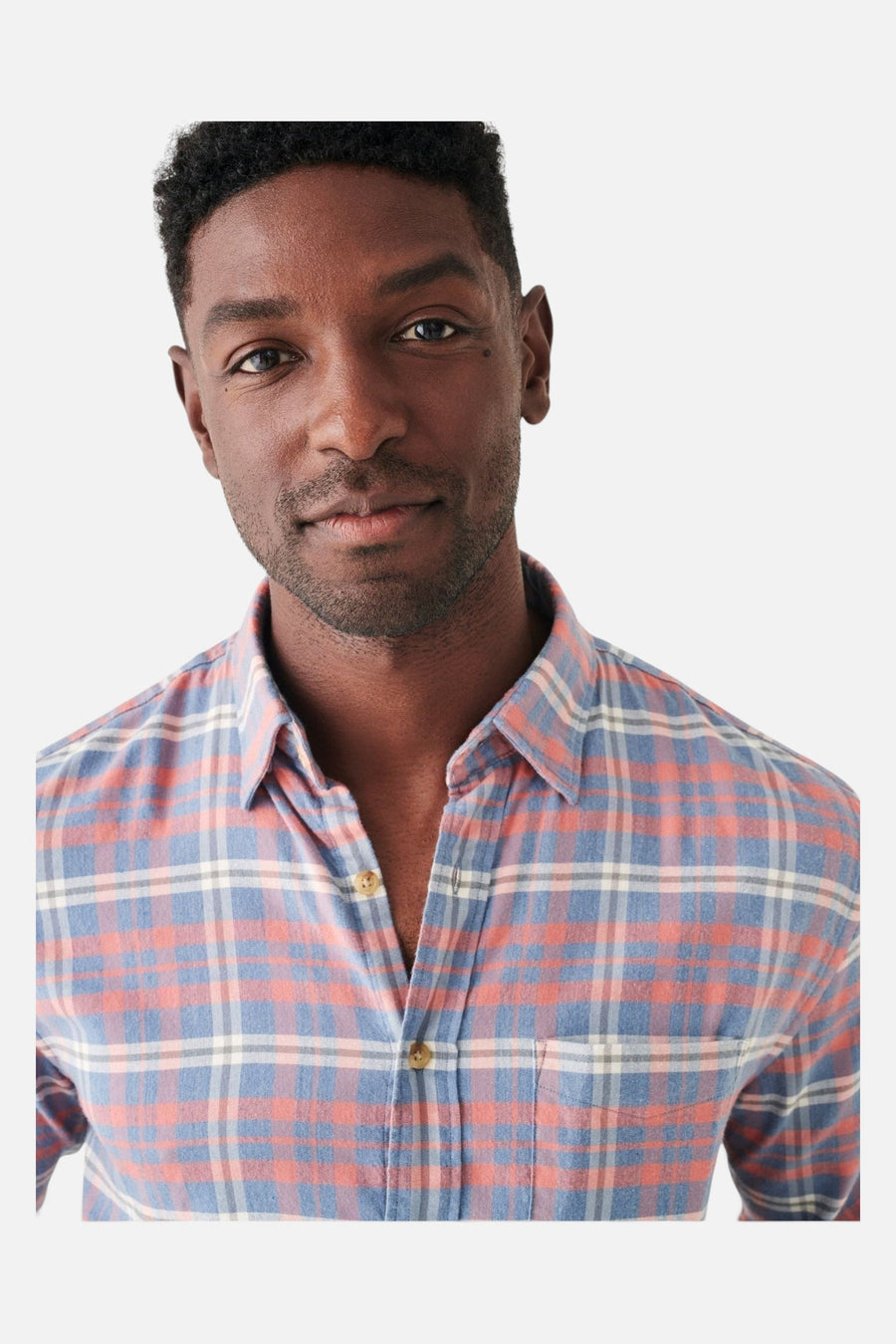 Faherty The All Time Shirt in Niagara River Plaid – side view