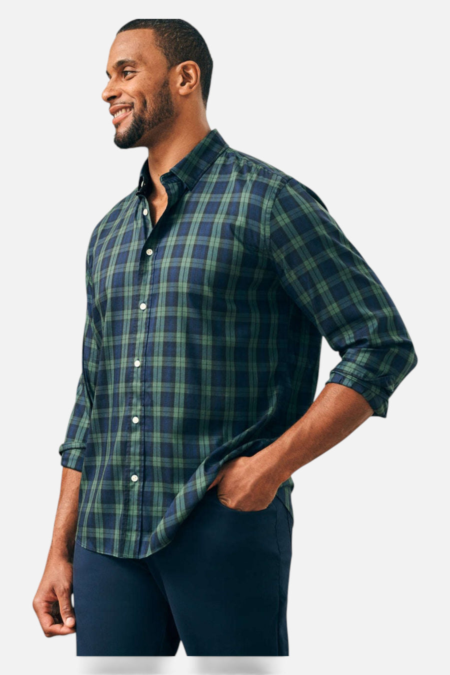 Faherty The Movement™ Shirt in Blackwatch Plaid – flat lay