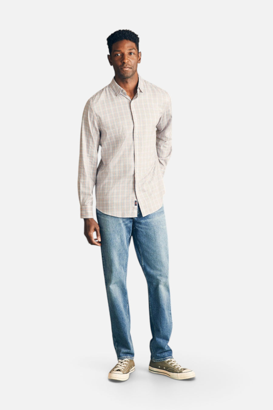 Faherty The Movement Shirt in Blue Coral Plaid – detail