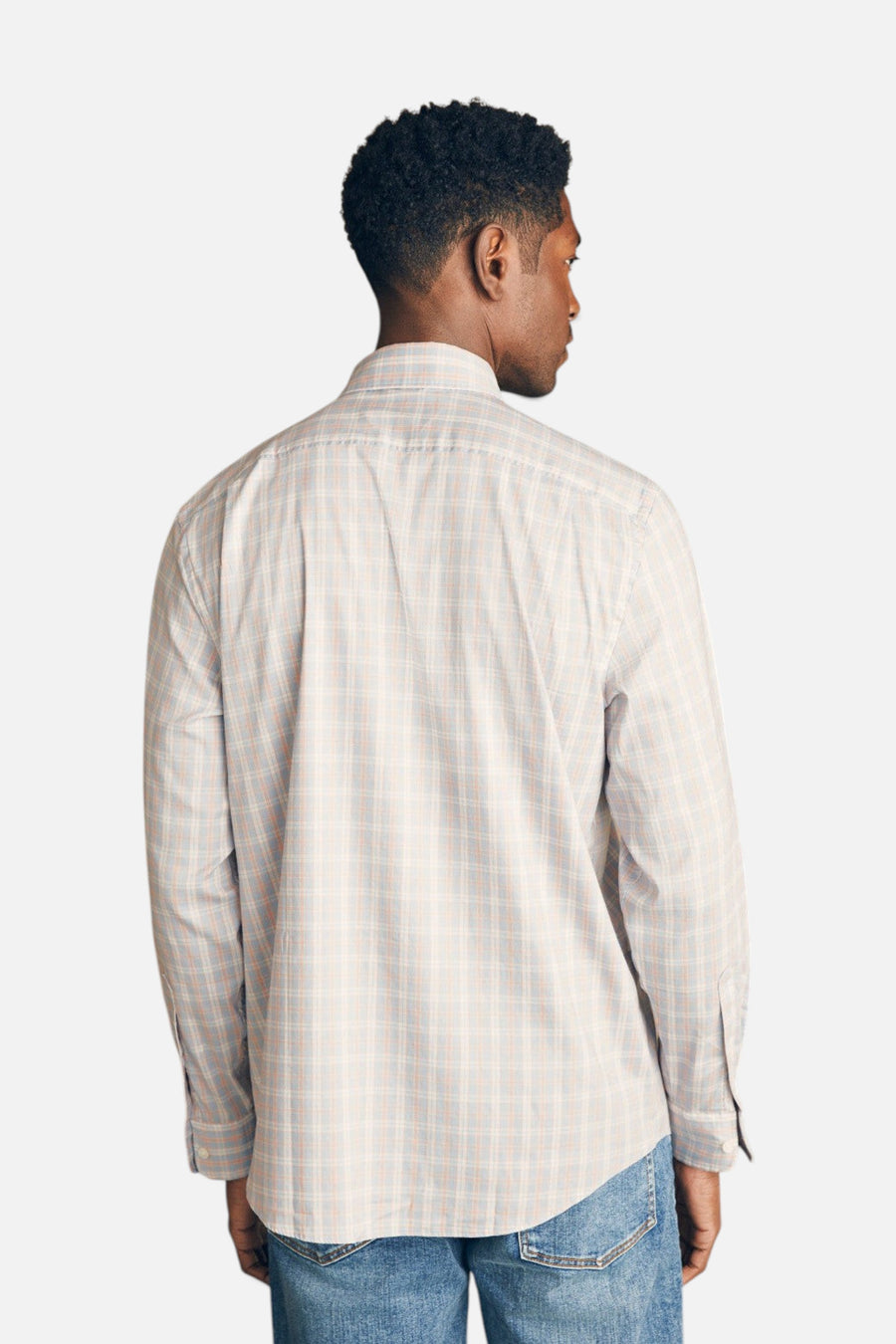 Faherty The Movement Shirt in Blue Coral Plaid – flat lay