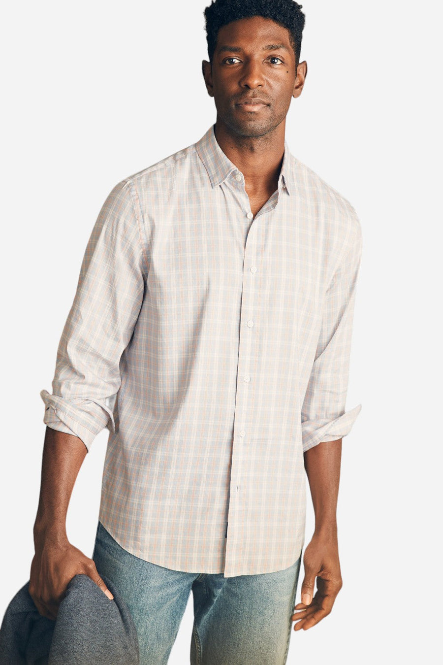 Faherty The Movement Shirt in Blue Coral Plaid – front view