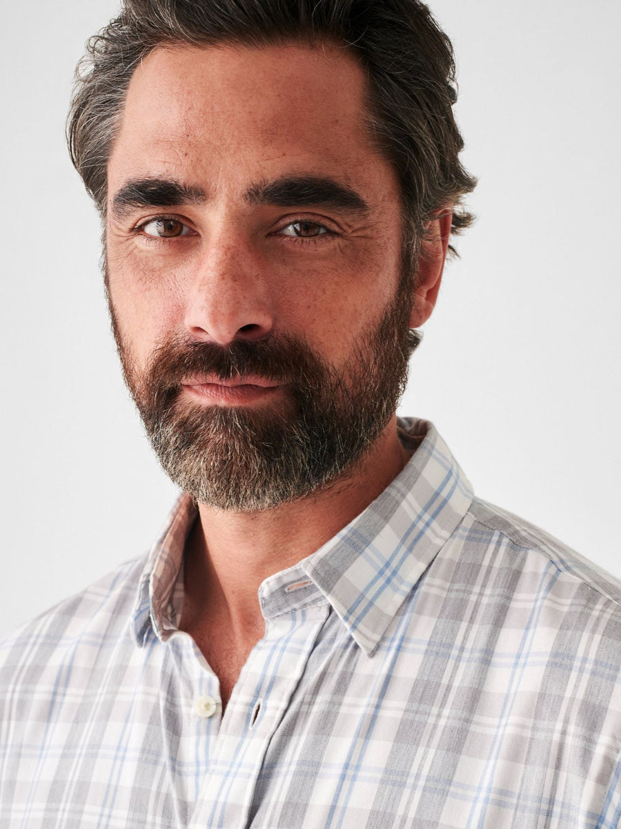 Faherty The Movement Shirt in Grey Cream Plaid – side view