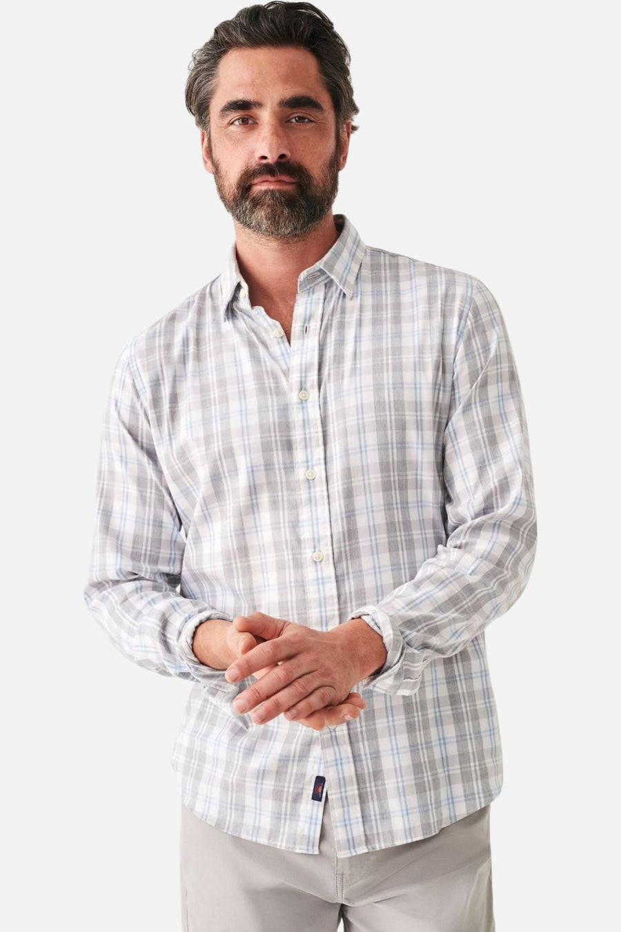 Faherty The Movement Shirt in Grey Cream Plaid – side view