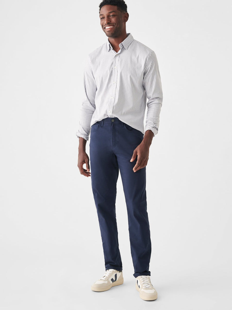 Faherty The Movement Shirt in Grey Sky Gingham – flat lay
