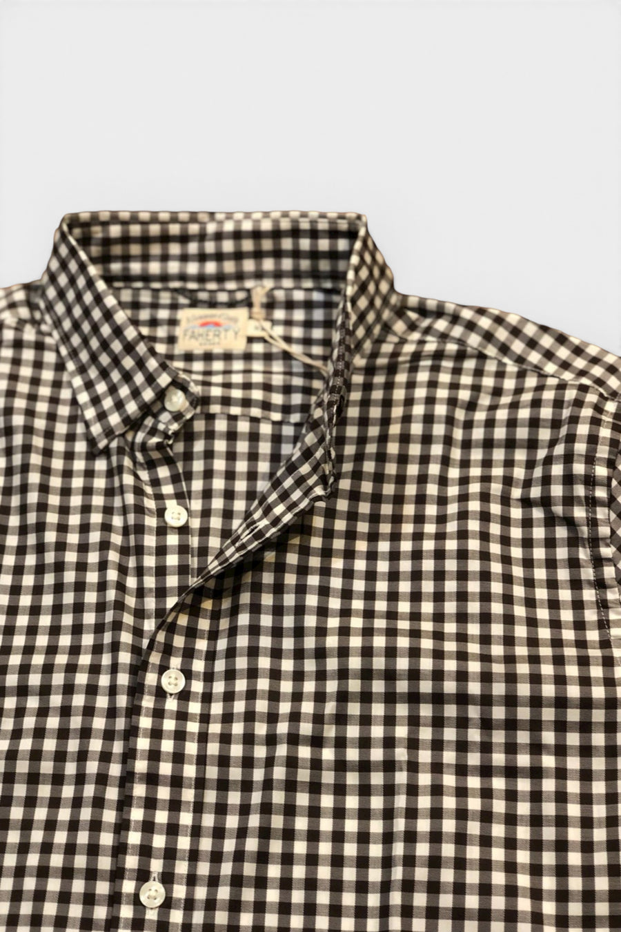 Faherty The Movement Shirt in Java Cream Gingham – back view