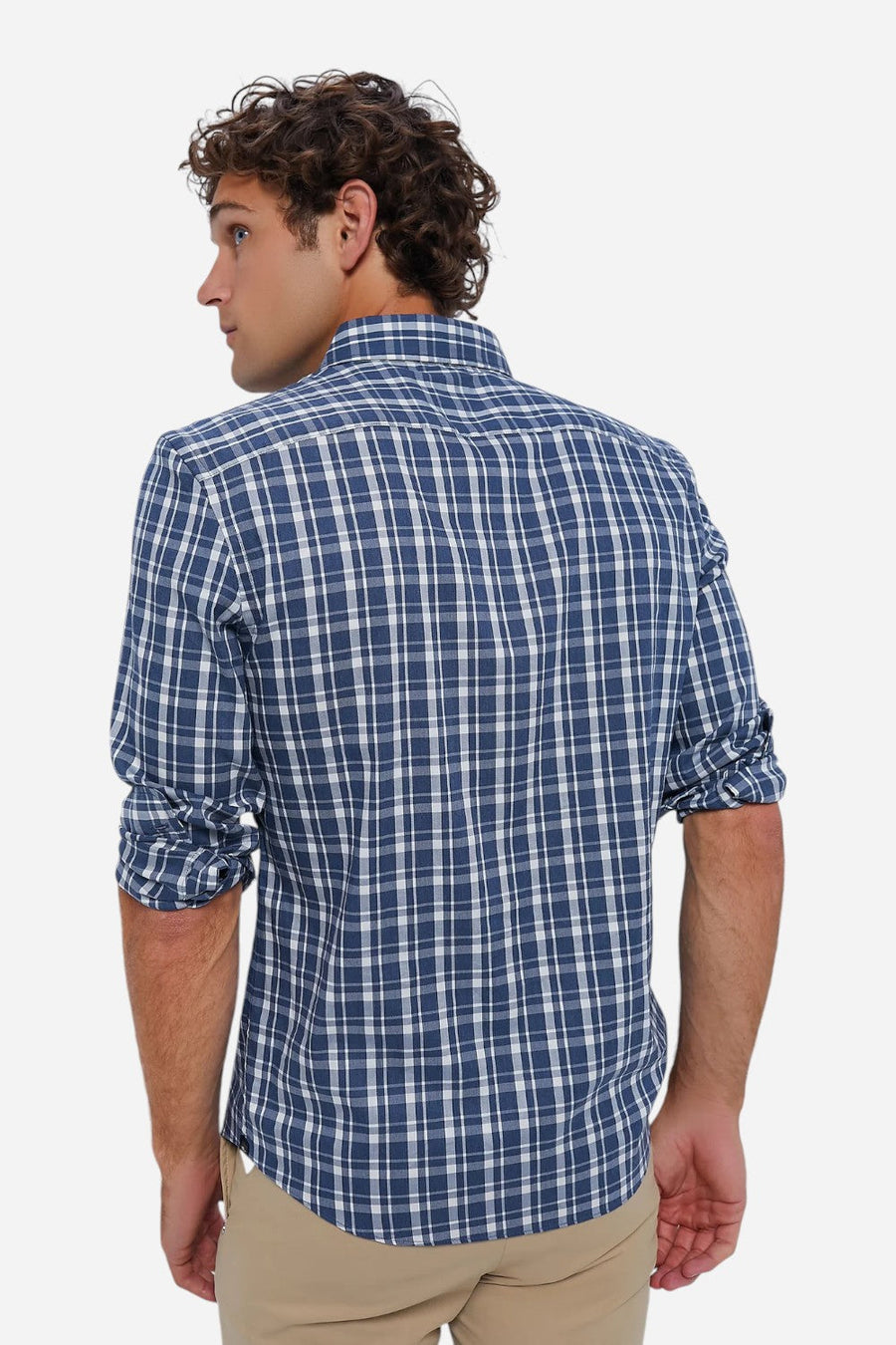 Faherty The Movement Shirt in Starry Sky Plaid – back view