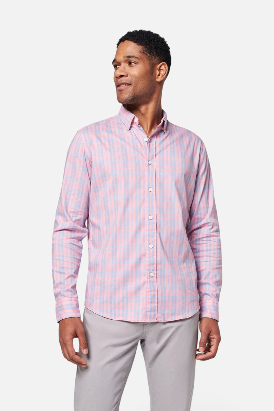 Faherty The Movement Shirt in Summer Rose Plaid – flat lay