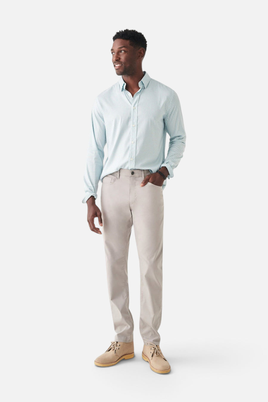 Faherty The Movement Shirt in Teal Gingham – detail