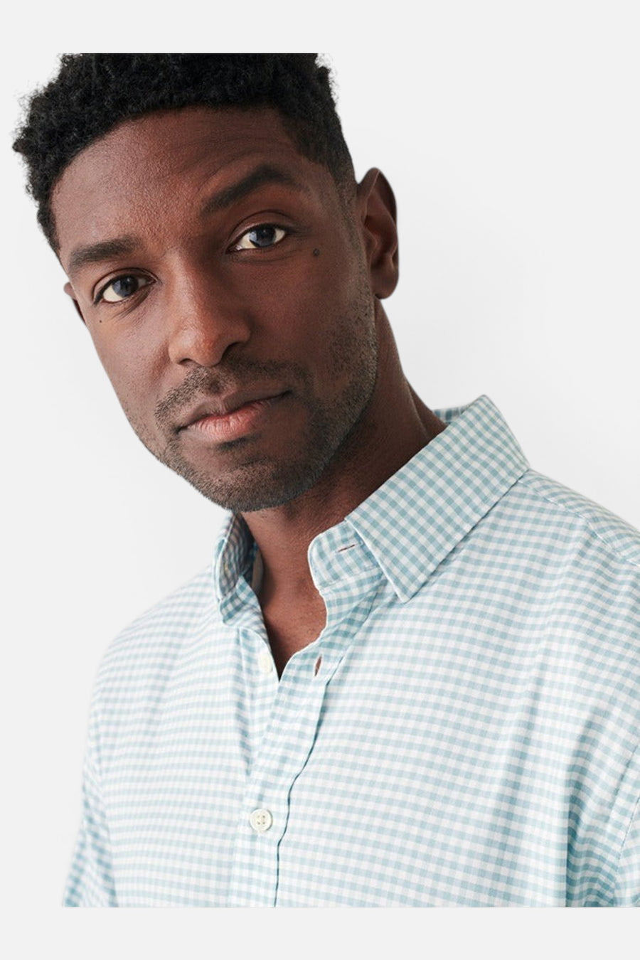 Faherty The Movement Shirt in Teal Gingham – flat lay