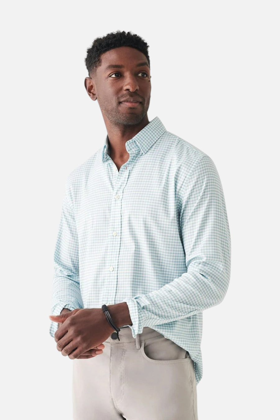 Faherty The Movement Shirt in Teal Gingham – front view
