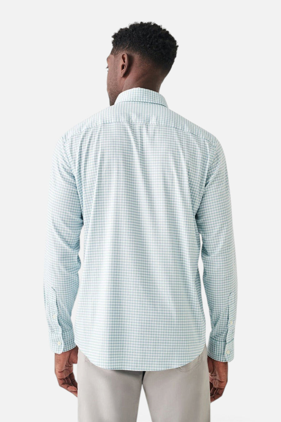 Faherty The Movement Shirt in Teal Gingham – back view