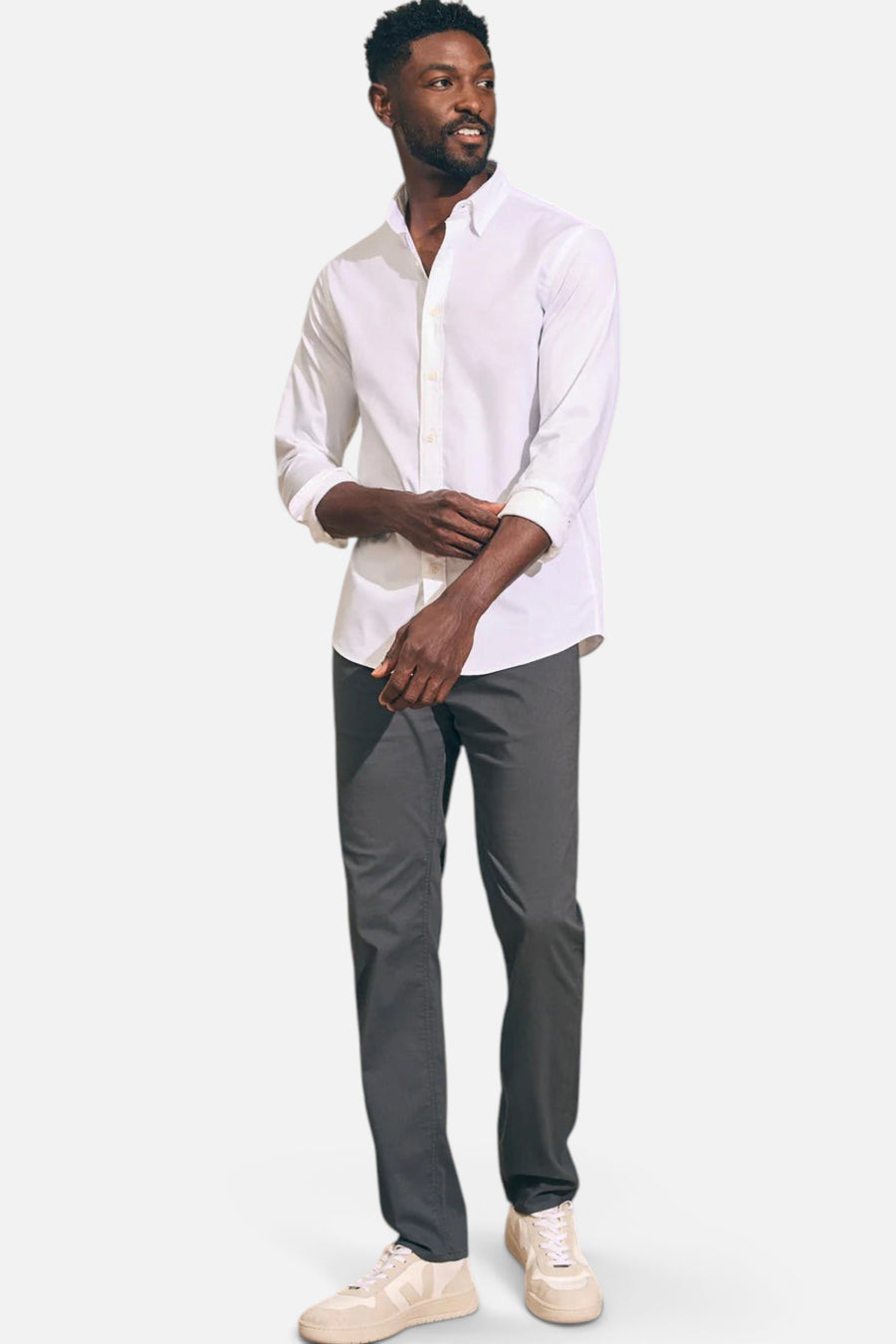 Faherty The Movement Sport Shirt in Cloud White – flat lay