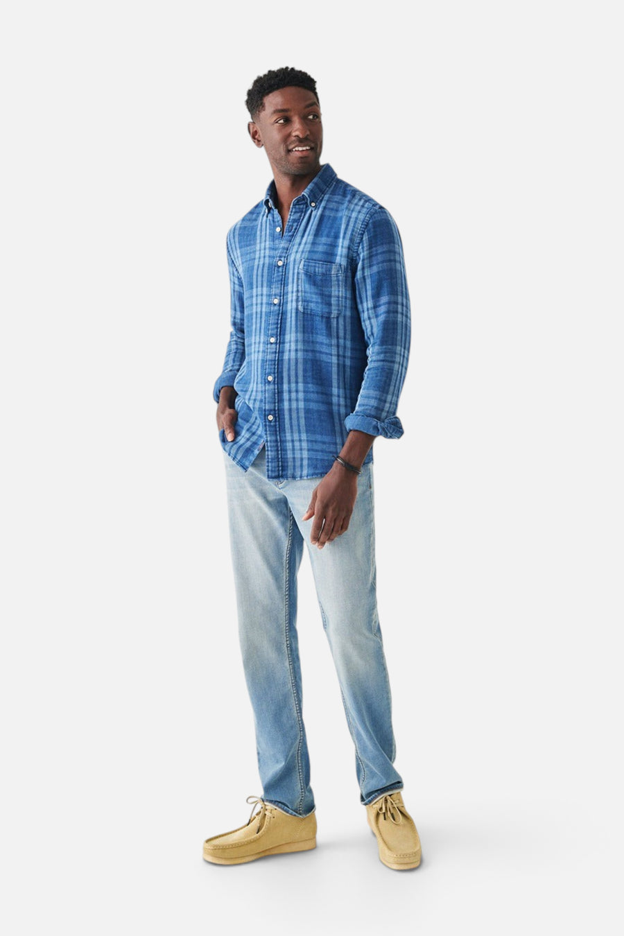 Faherty The Tony Doublecloth Shirt in Indigo Mist – back view
