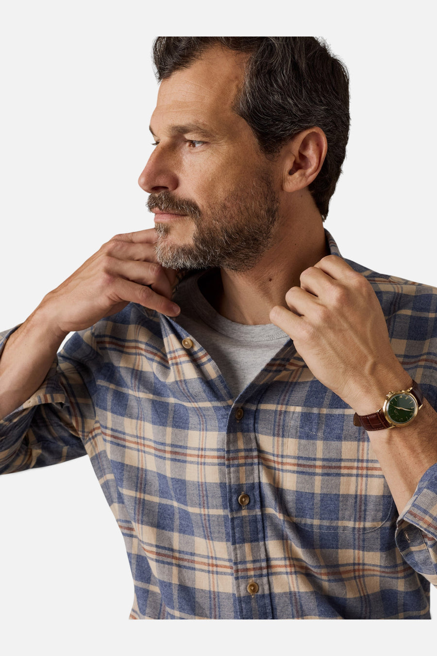 Faherty Timberline Brushed Twill Shirt in Moraine Hills Plaid – detail