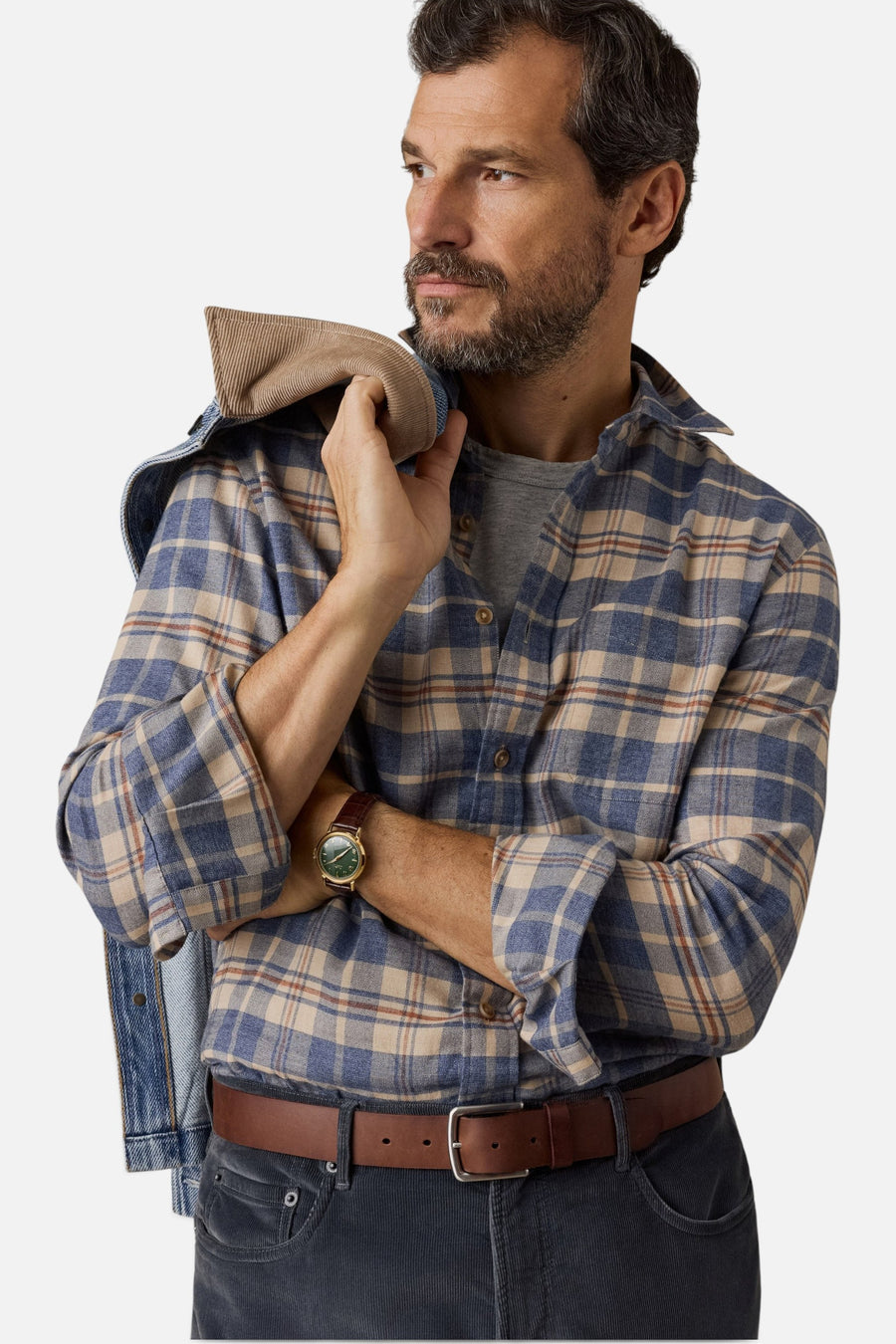 Faherty Timberline Brushed Twill Shirt in Moraine Hills Plaid – flat lay