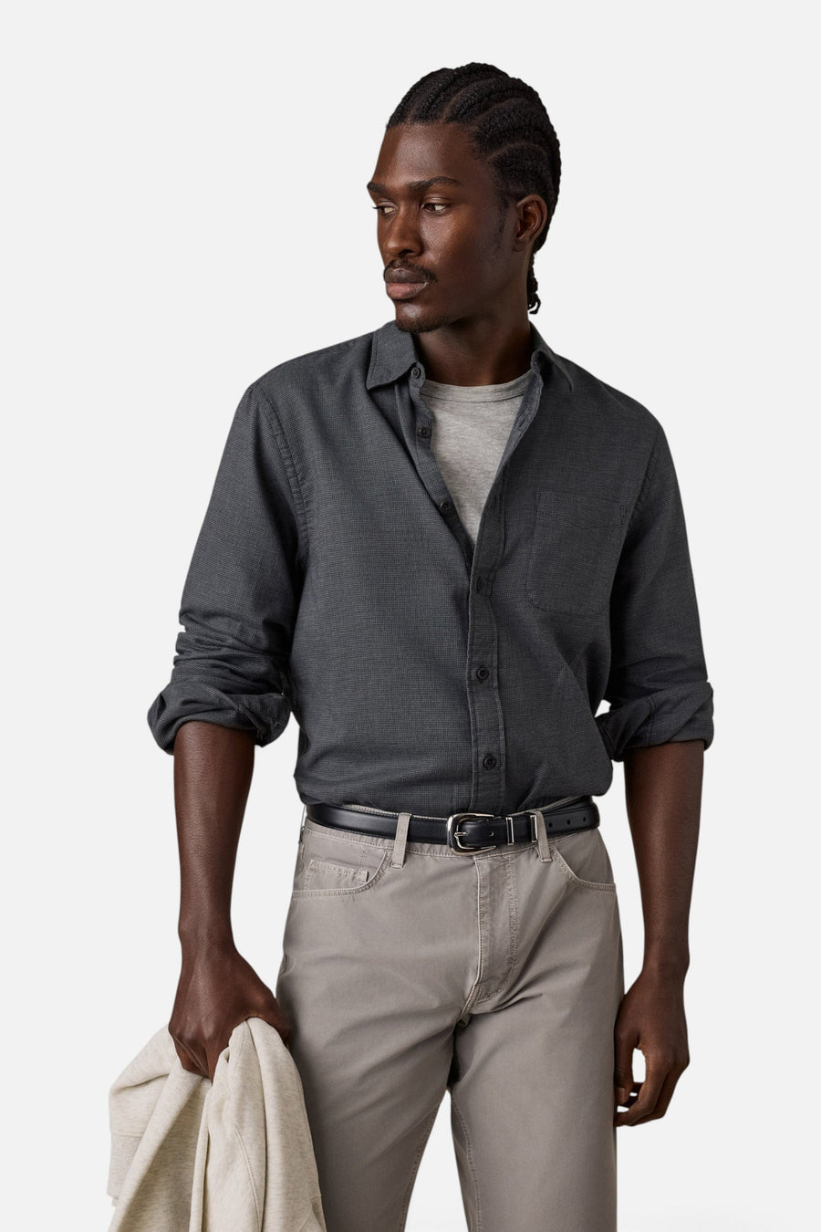 Faherty Timberline Brushed Twill Shirt in Rocky Summit – on model