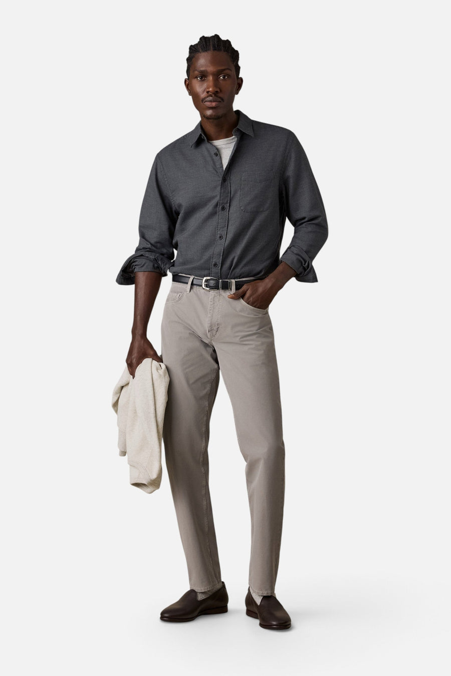 Faherty Timberline Brushed Twill Shirt in Rocky Summit – on model