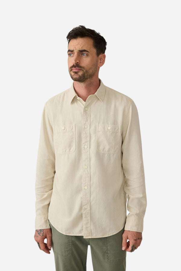 Faherty Tried & True Chambray Workshirt in Coastal Cream