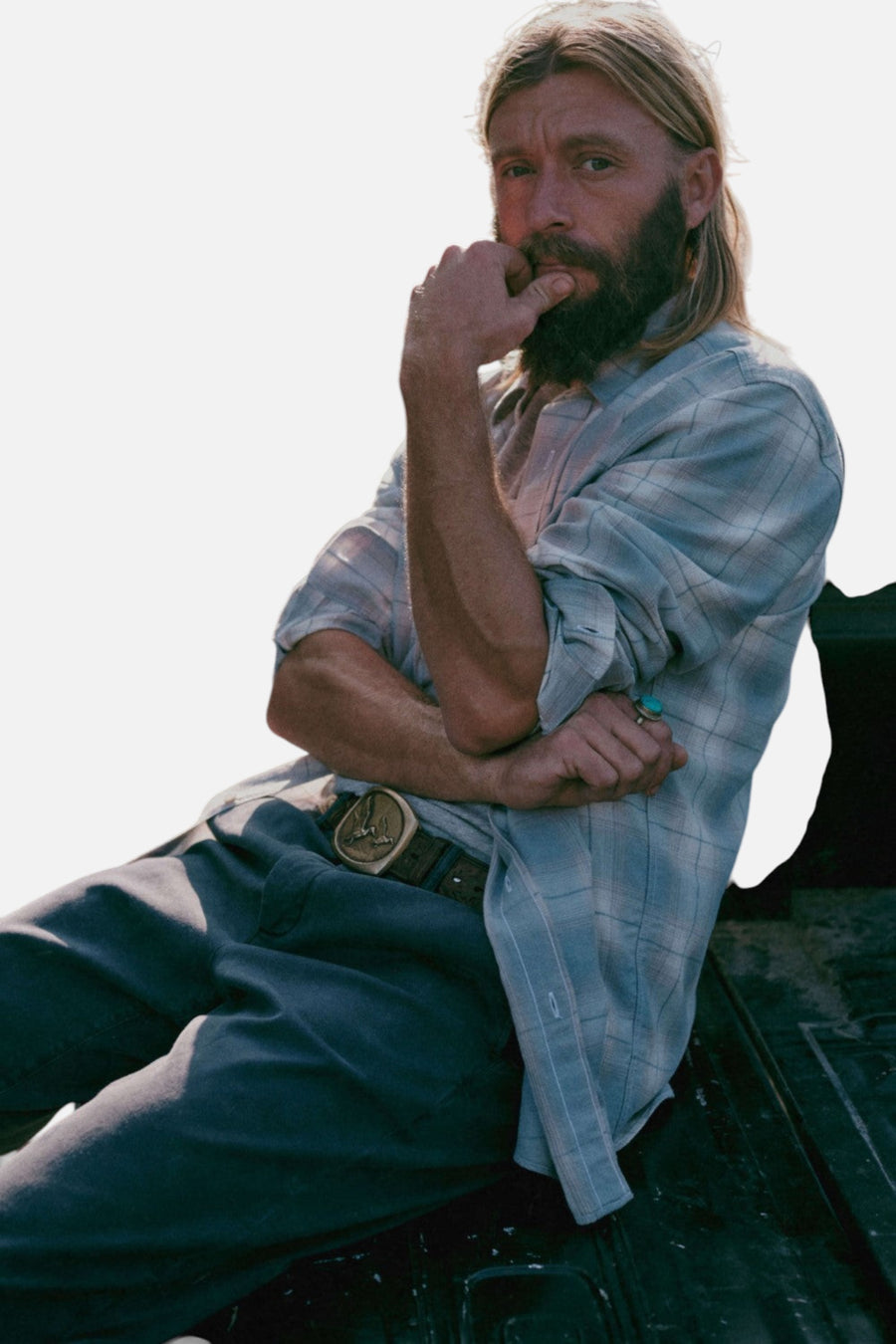 Faherty Tried & True Chambray Workshirt in Emerald Coast Plaid – alternate