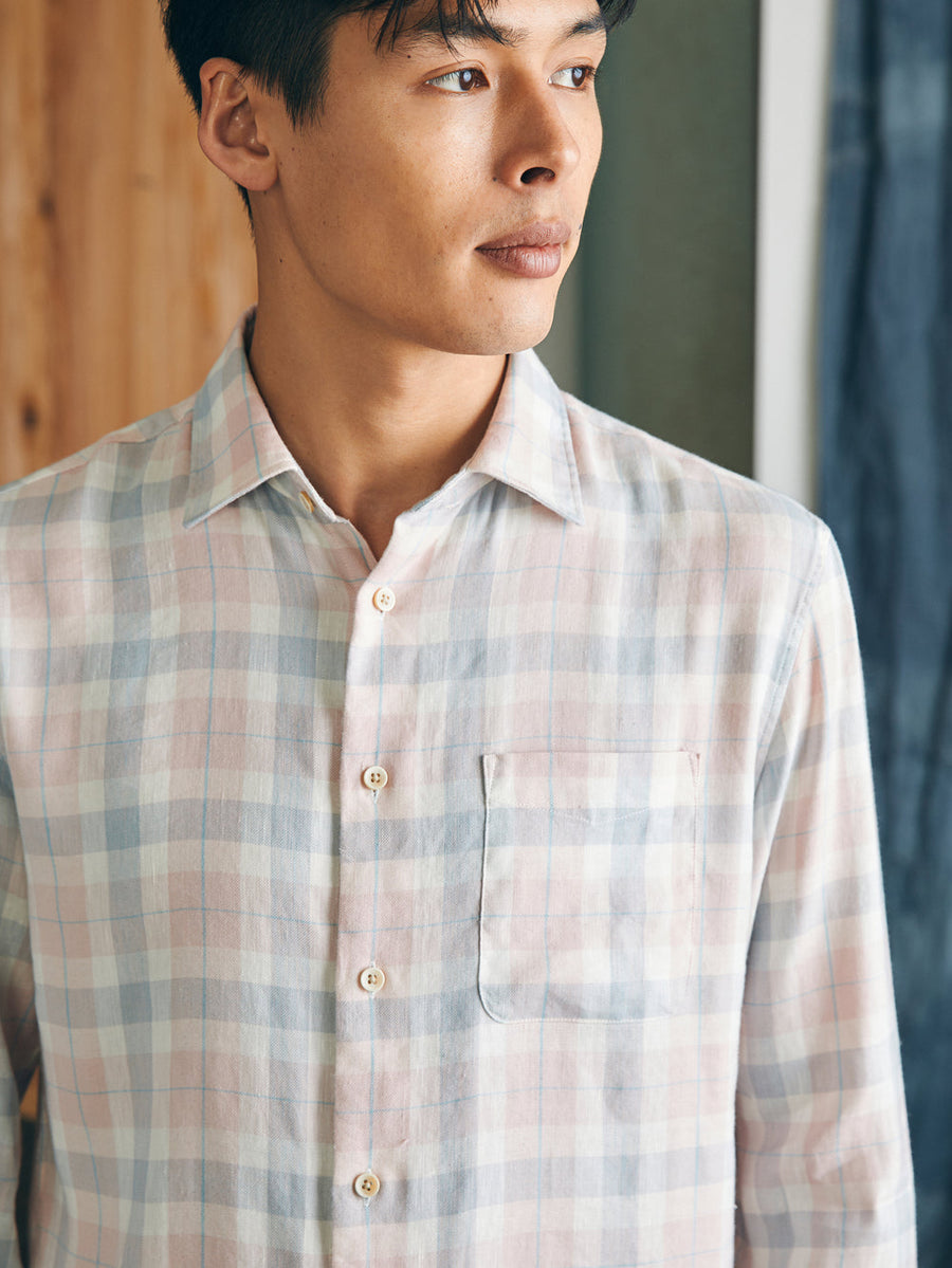 Faherty Weekend Blend Shirt in Mauve Field Plaid – back view