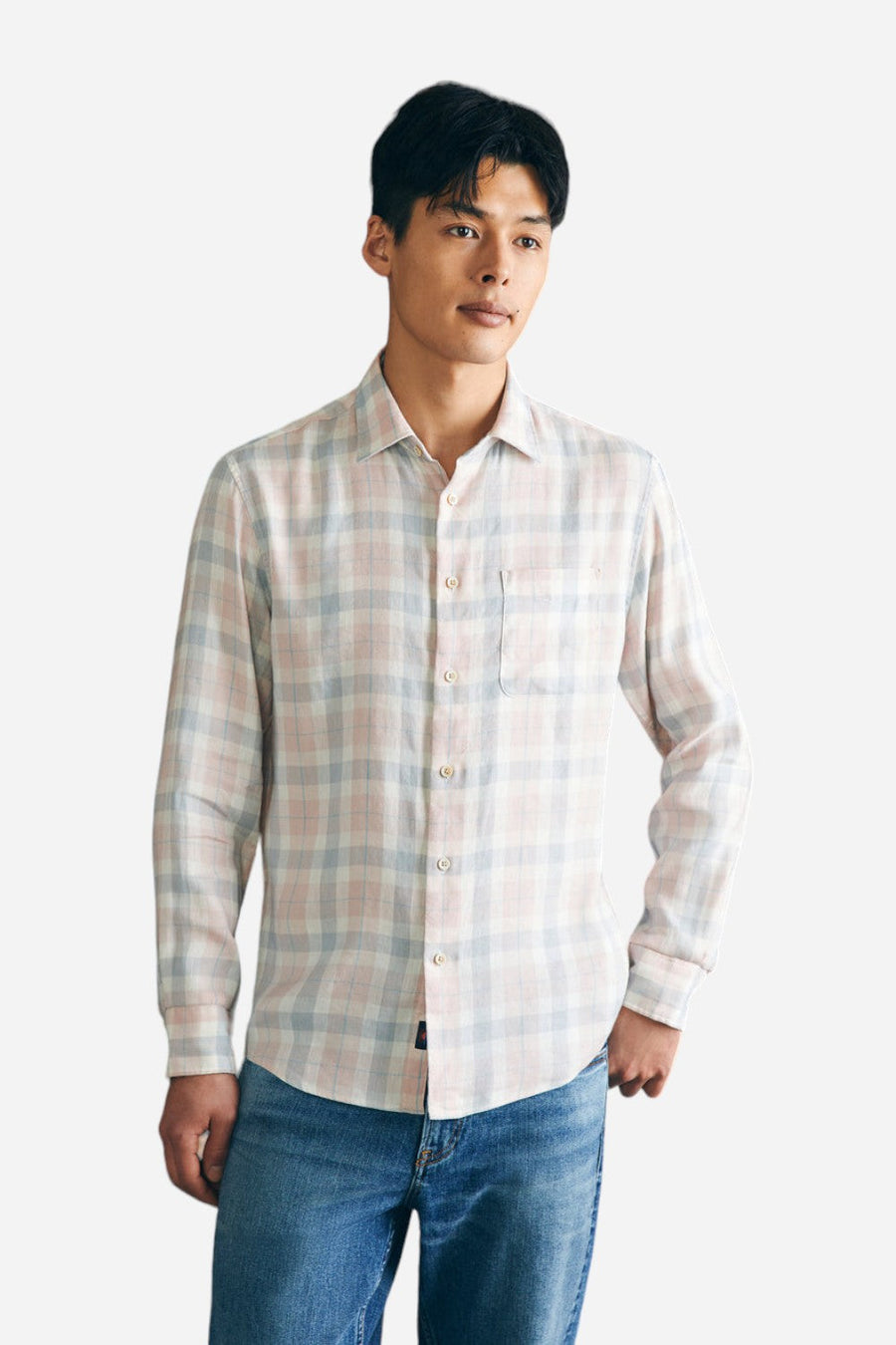 Faherty Weekend Blend Shirt in Mauve Field Plaid – front view