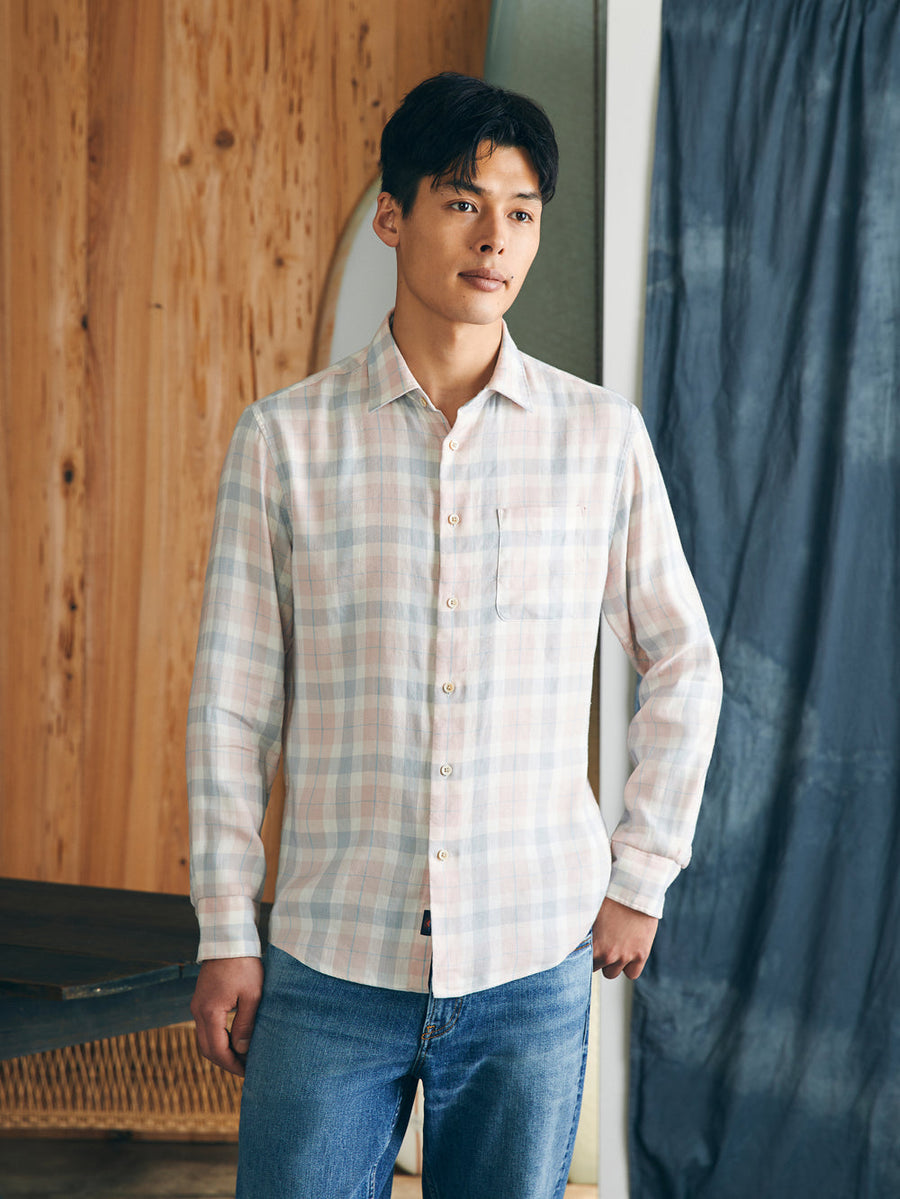 Faherty Weekend Blend Shirt in Mauve Field Plaid – side view