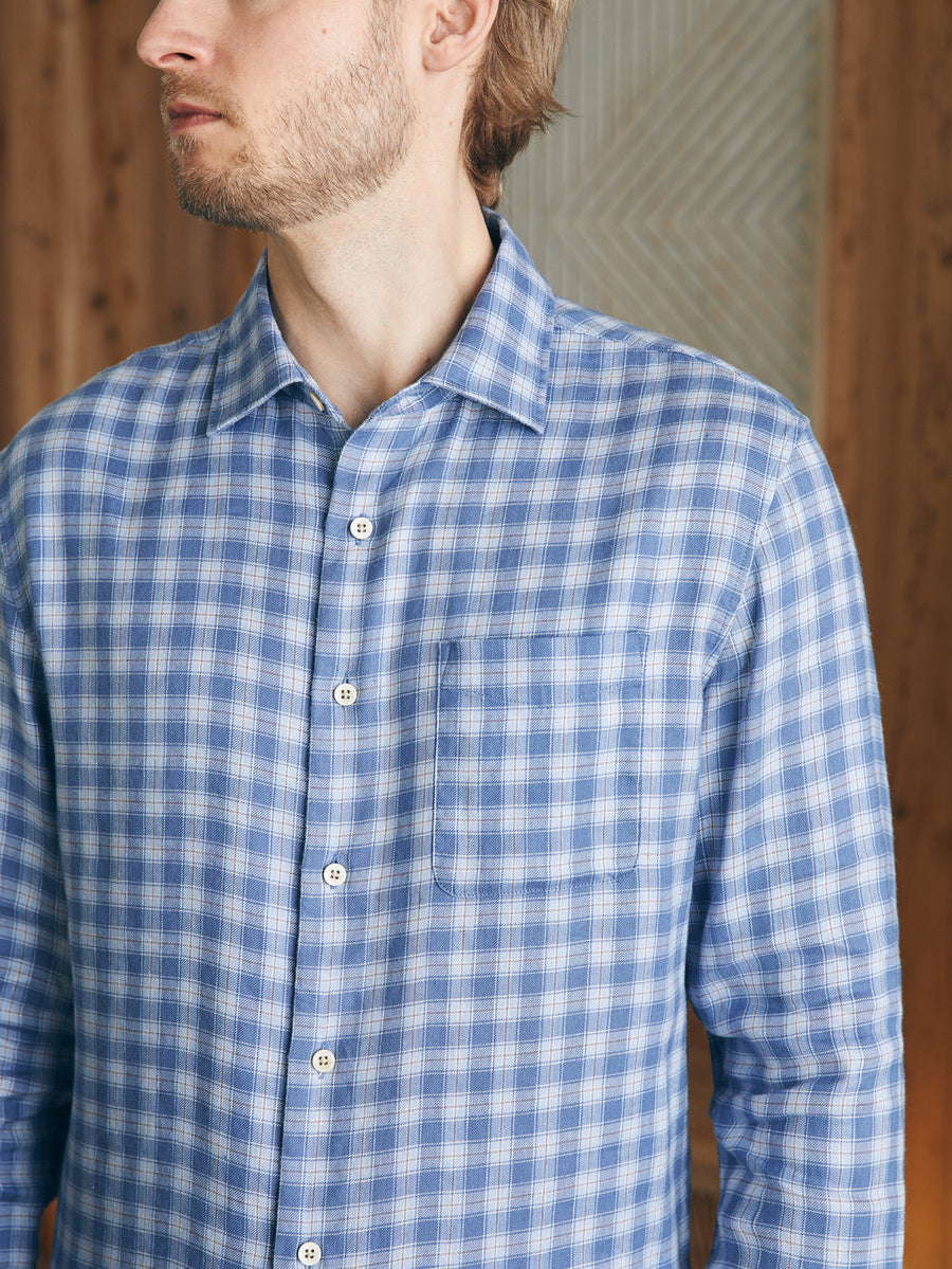 Faherty Weekend Blend Shirt in Rockville Blue Plaid – back view