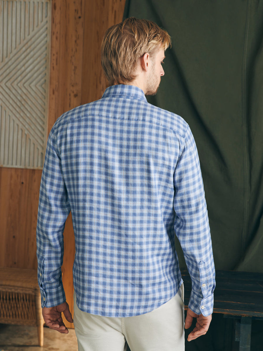 Faherty Weekend Blend Shirt in Rockville Blue Plaid – flat lay