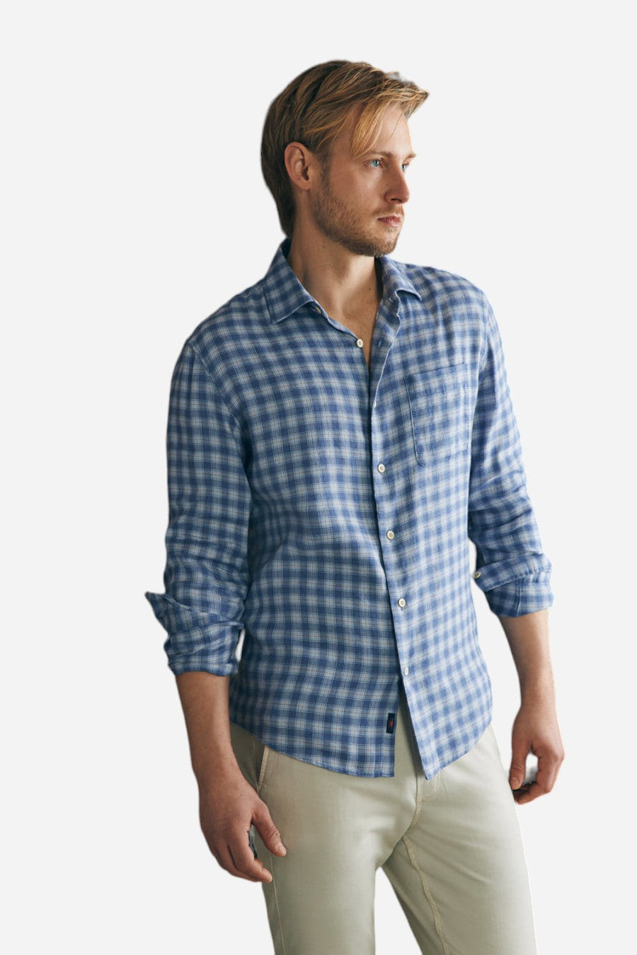 Faherty Weekend Blend Shirt in Rockville Blue Plaid – front view