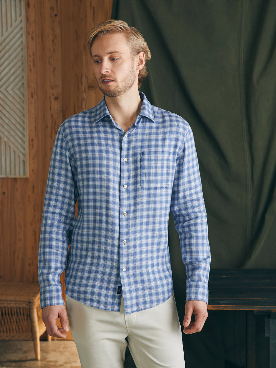 Faherty Weekend Blend Shirt in Rockville Blue Plaid – side view