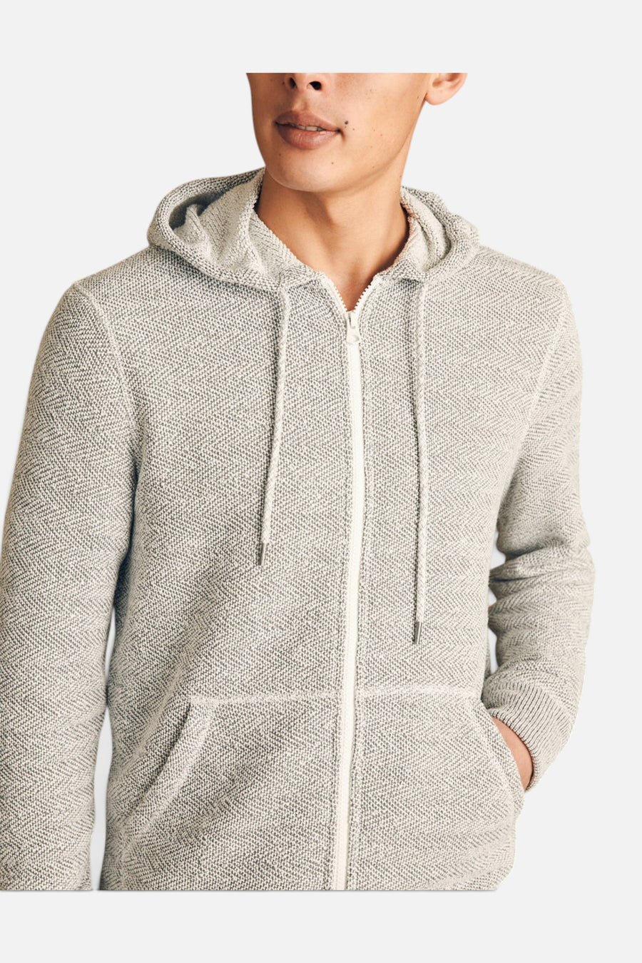 Faherty Whitewater Full Zip Hoodie in Grey Shell Loop – back view