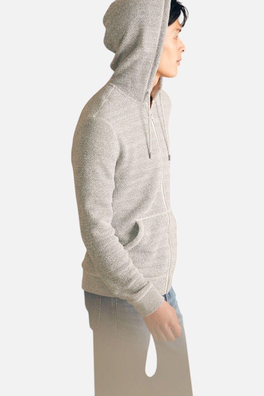 Faherty Whitewater Full Zip Hoodie in Grey Shell Loop – detail