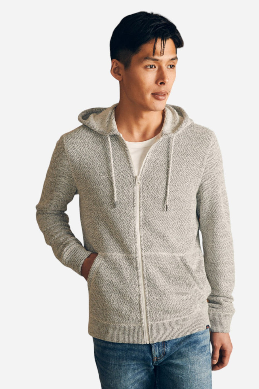 Faherty Whitewater Full Zip Hoodie in Grey Shell Loop – front view