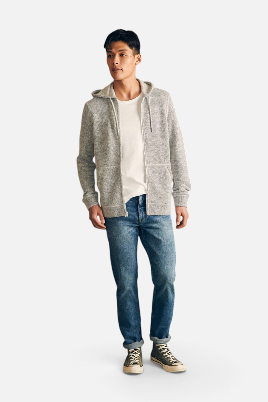 Faherty Whitewater Full Zip Hoodie in Grey Shell Loop – side view