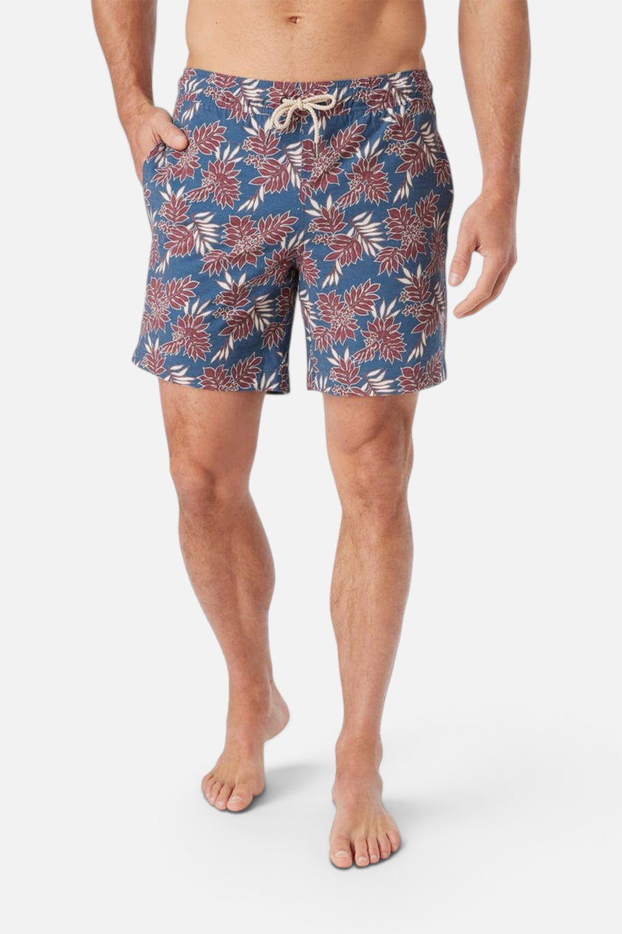 Fair Harbor Bayberry Swim Trunks in Navy Crimson Leaves – back view
