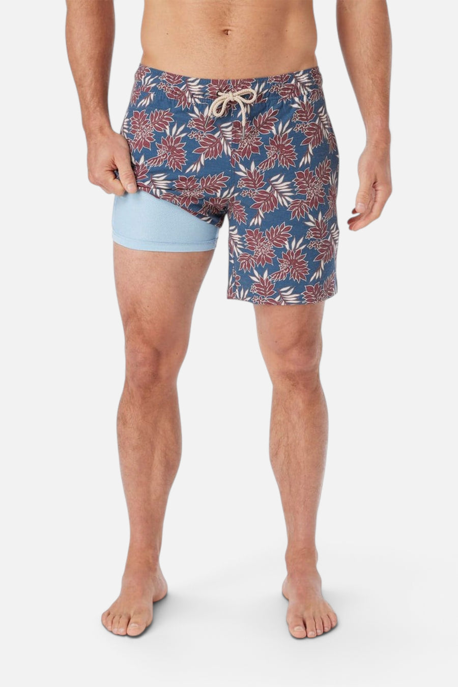 Fair Harbor Bayberry Swim Trunks in Navy Crimson Leaves – side view