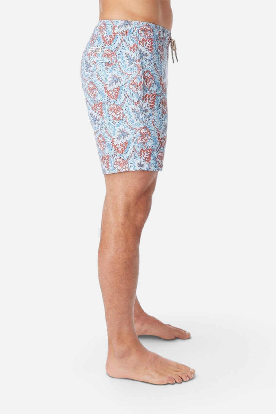 Fair Harbor Bayberry Swim Trunks in Sky Blue Beach Forest – detail