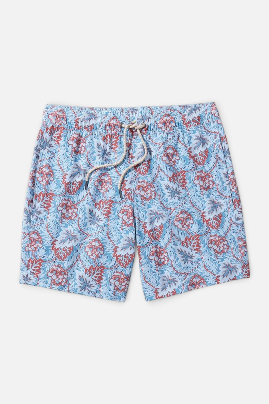 Fair Harbor Bayberry Swim Trunks in Sky Blue Beach Forest – front view