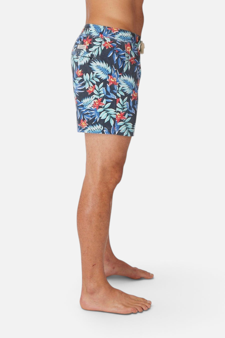 Fair Harbor Bungalow Swim Trunks in Midnight Palms – detail