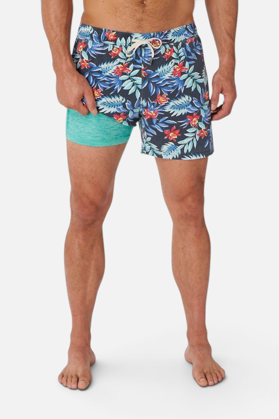 Fair Harbor Bungalow Swim Trunks in Midnight Palms – side view