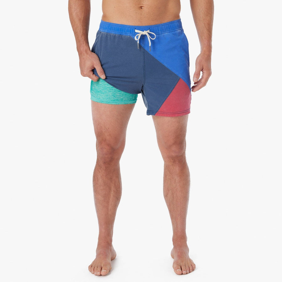 Fair Harbor Bungalow Swim Trunks in Navy Azul Block – side view